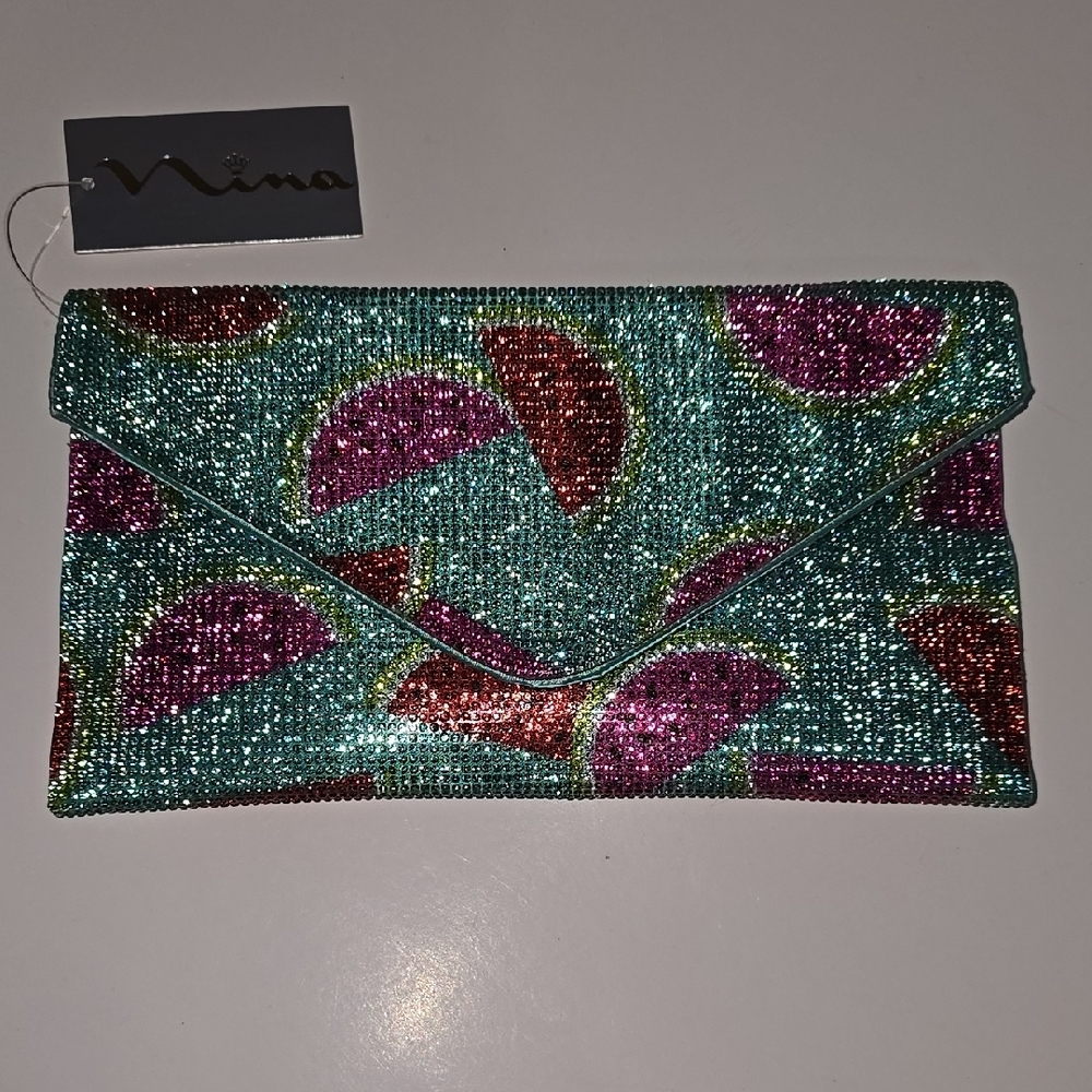 Crystal WATERMELON Bedazzeled Nina Multicolor Clutch Bag Purse Summer Fun